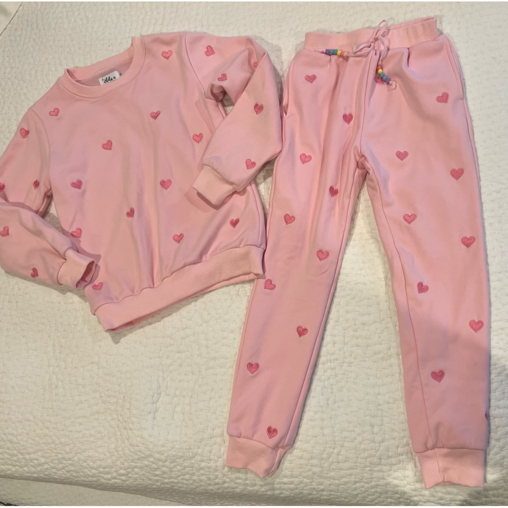 Lola and the Boys Full Hearts Jogger Set Sweatsuit Light Pink girls 14
